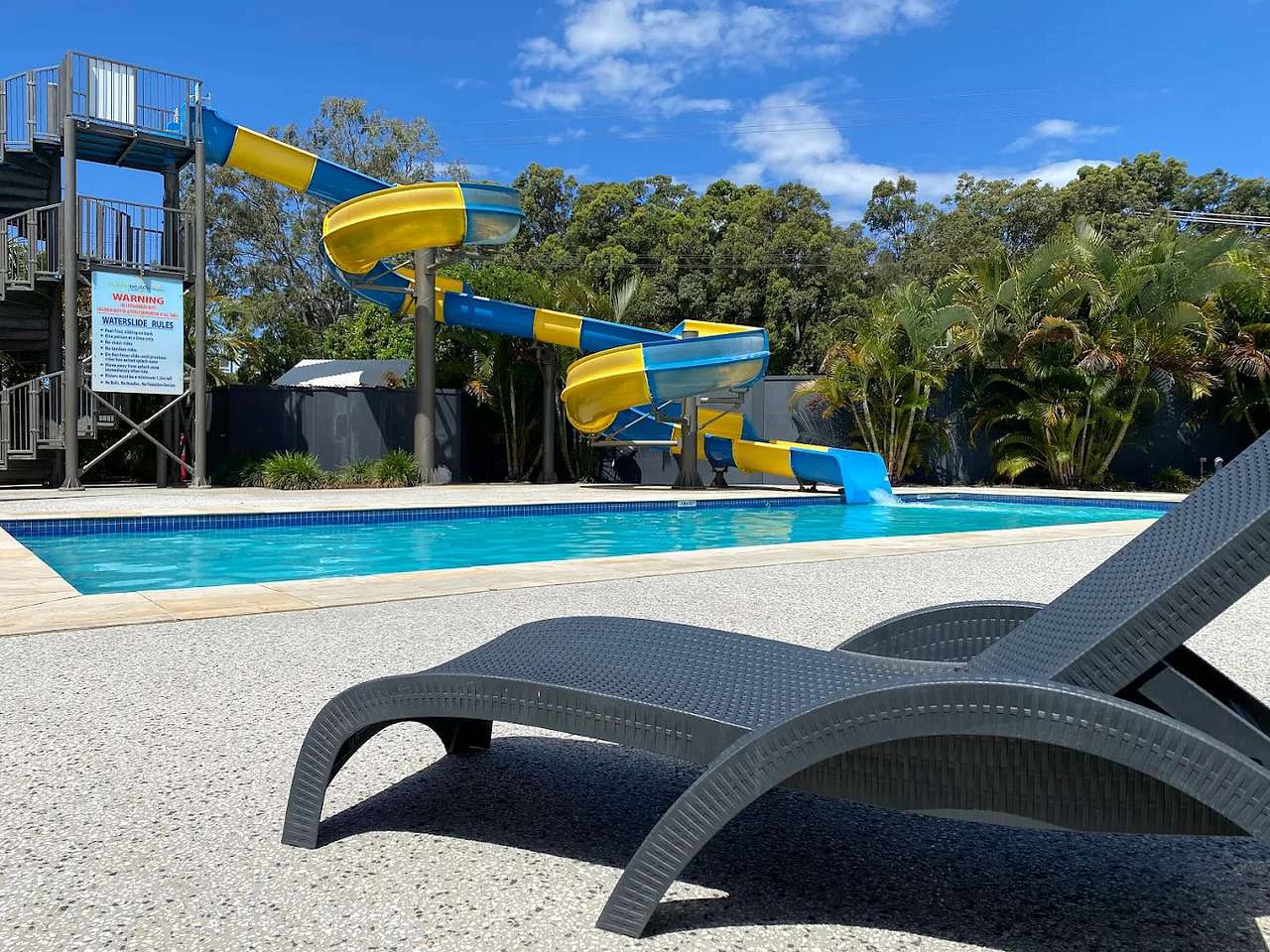 Heated pool with 35m mega waterslide