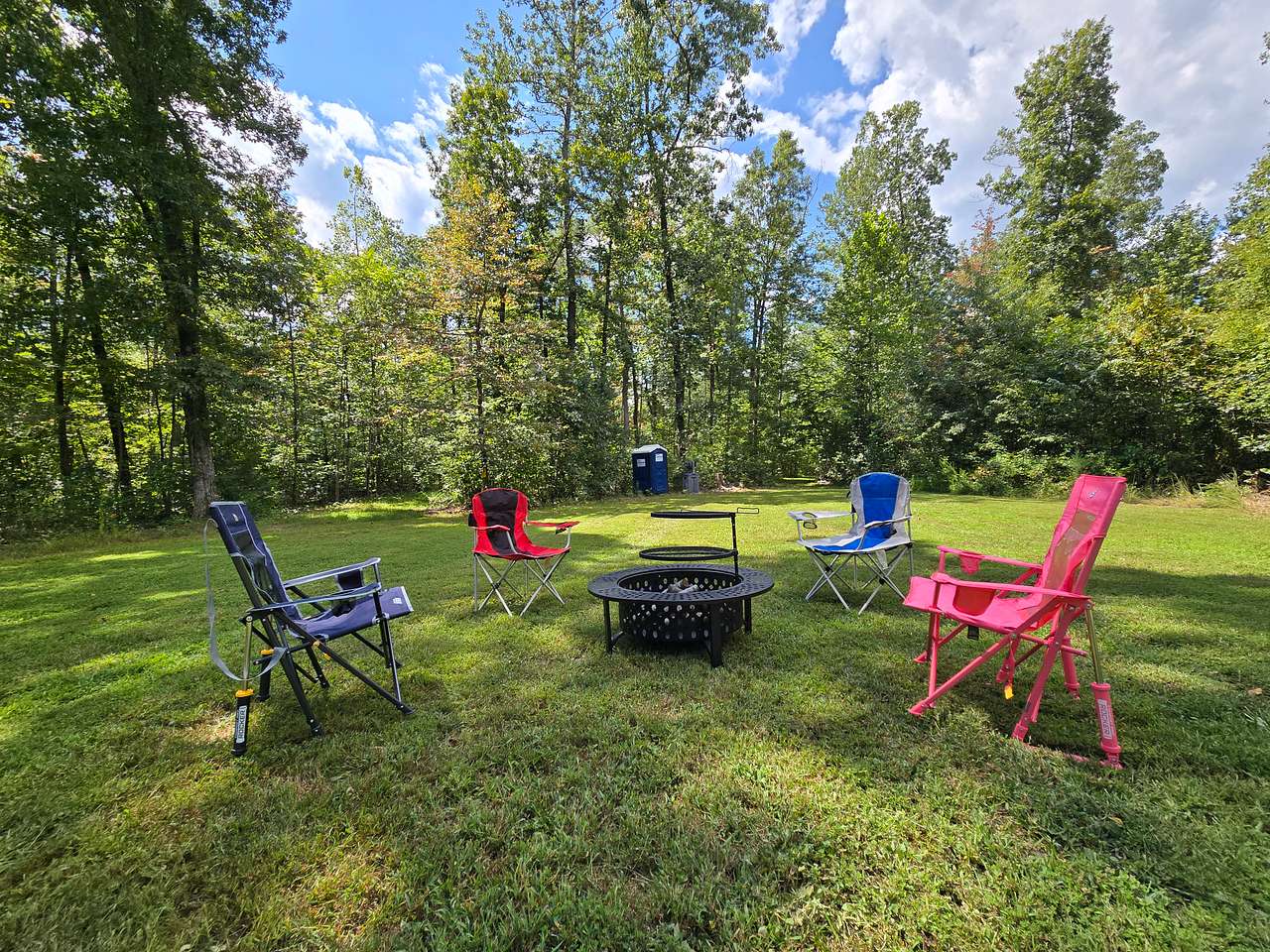 We provide a large grassy area, 42" firepit/grill, and port-a-potty, you provide the rest. Chairs not included 😉.