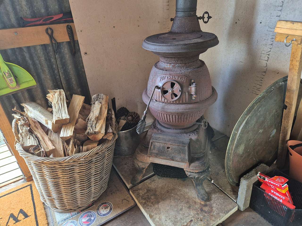 Little pot belly fire keeps the place warm