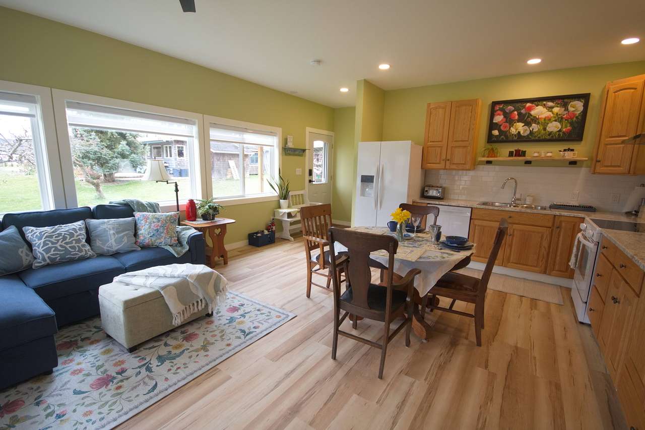 Open floor plan with kitchen, dining and living area.  Appliances are brand new!