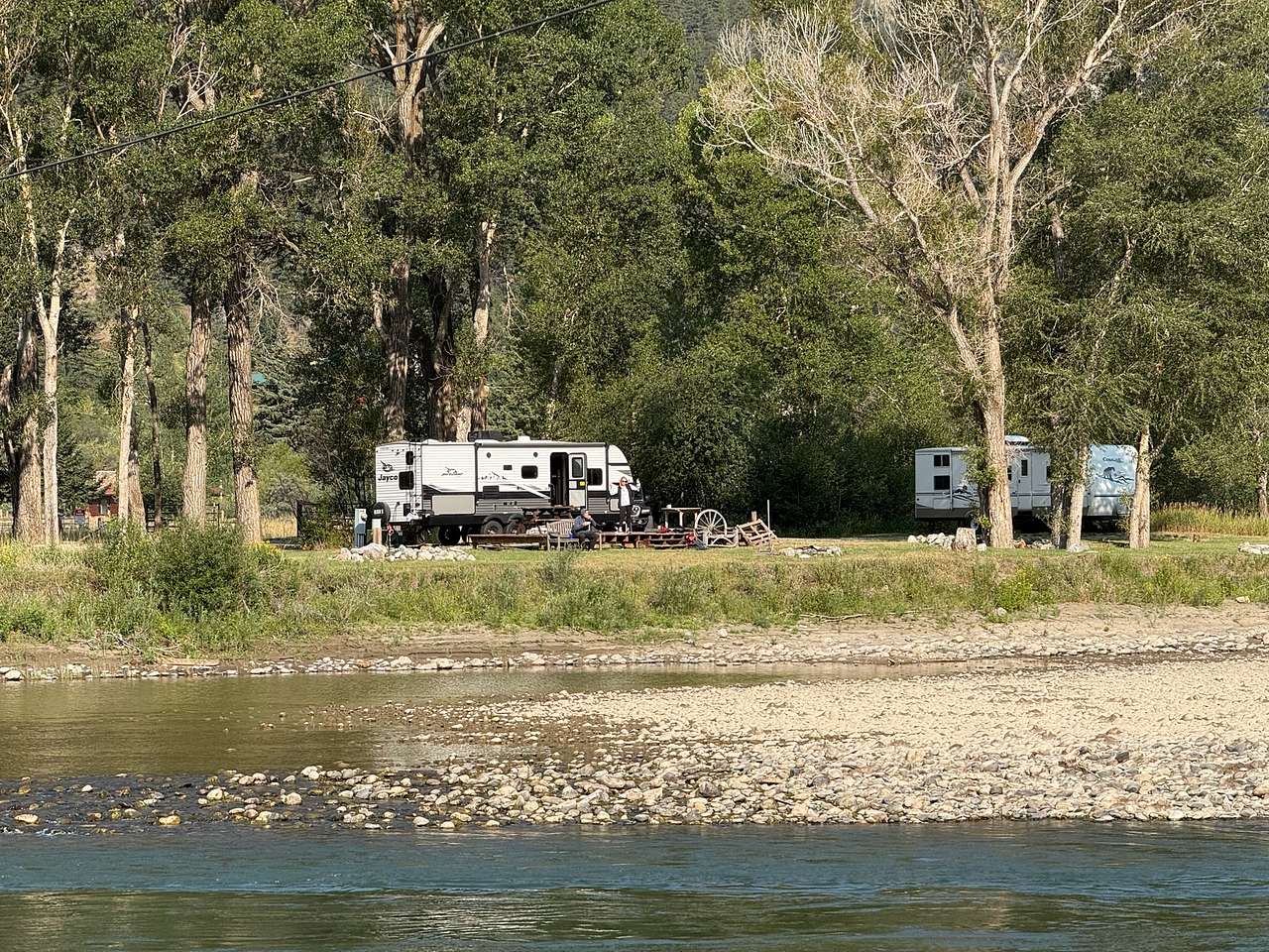 Looking at camp from the Yellowstone River