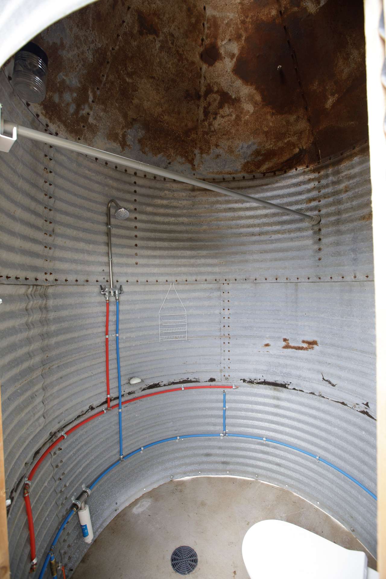 Hot/Cold Shower and Flush Toilet (shower curtain coming soon)