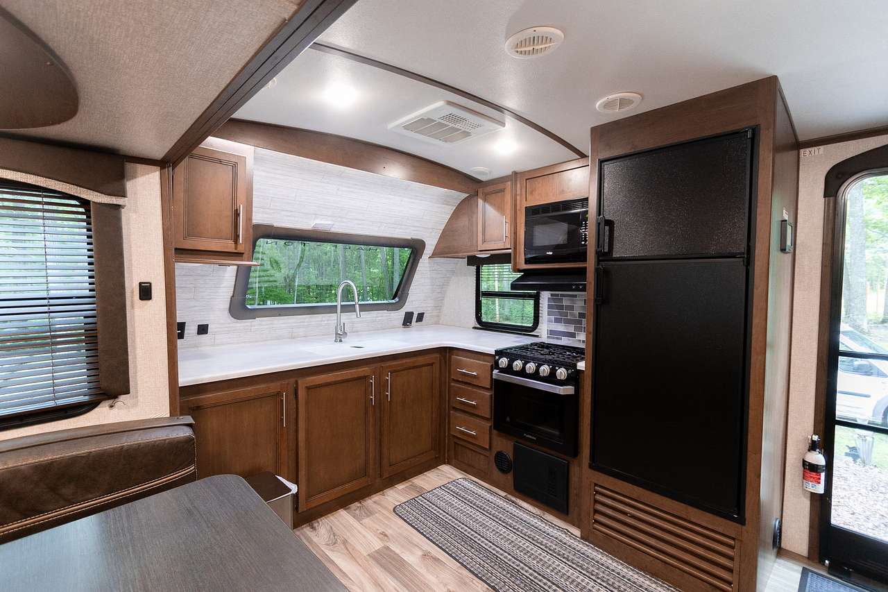 A full kitchen with burners, an oven, a microwave and all the pots and pans I could ever need.