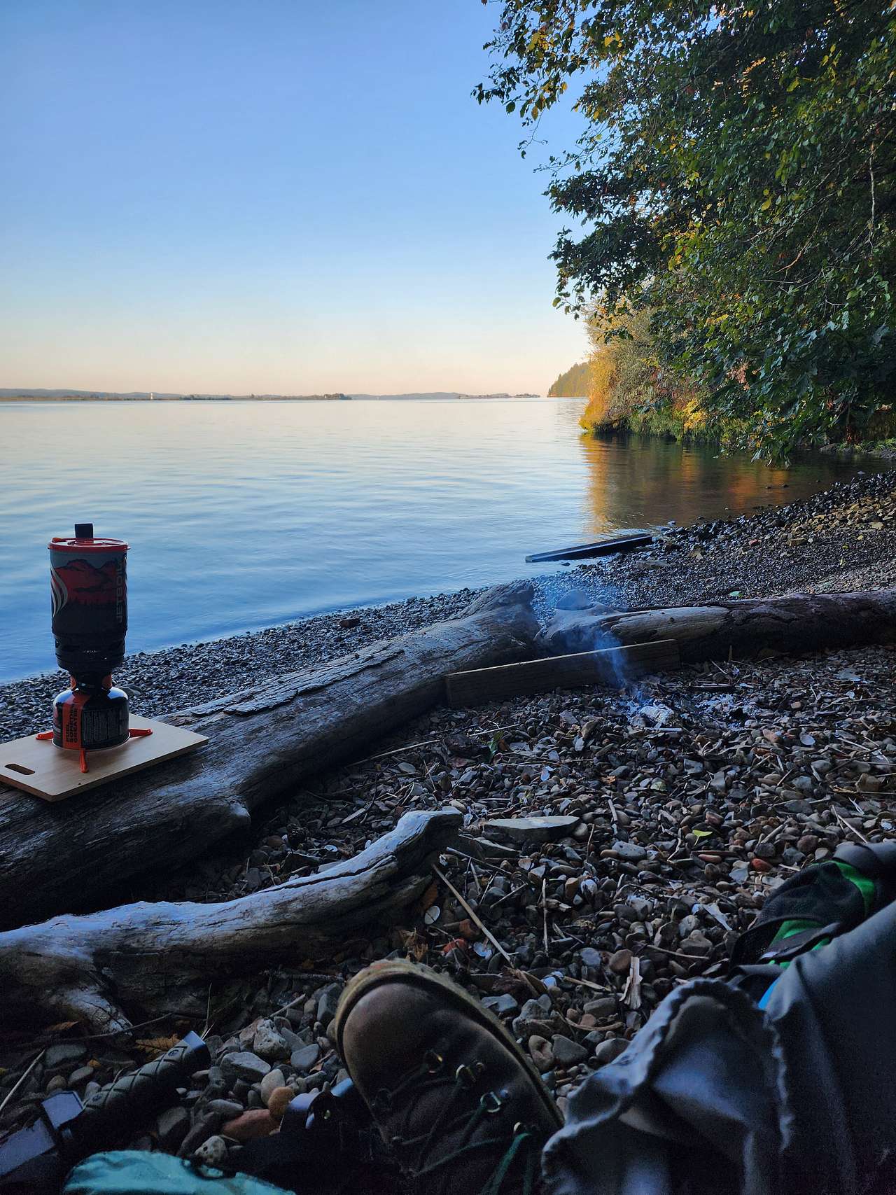 The camp site at high tide at 7am