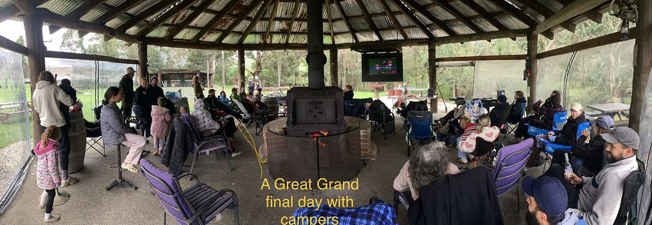 Kim and I had a great day , TV and Fire going, and asked the campers to joined us on the Grandfinal day (Big turn out)