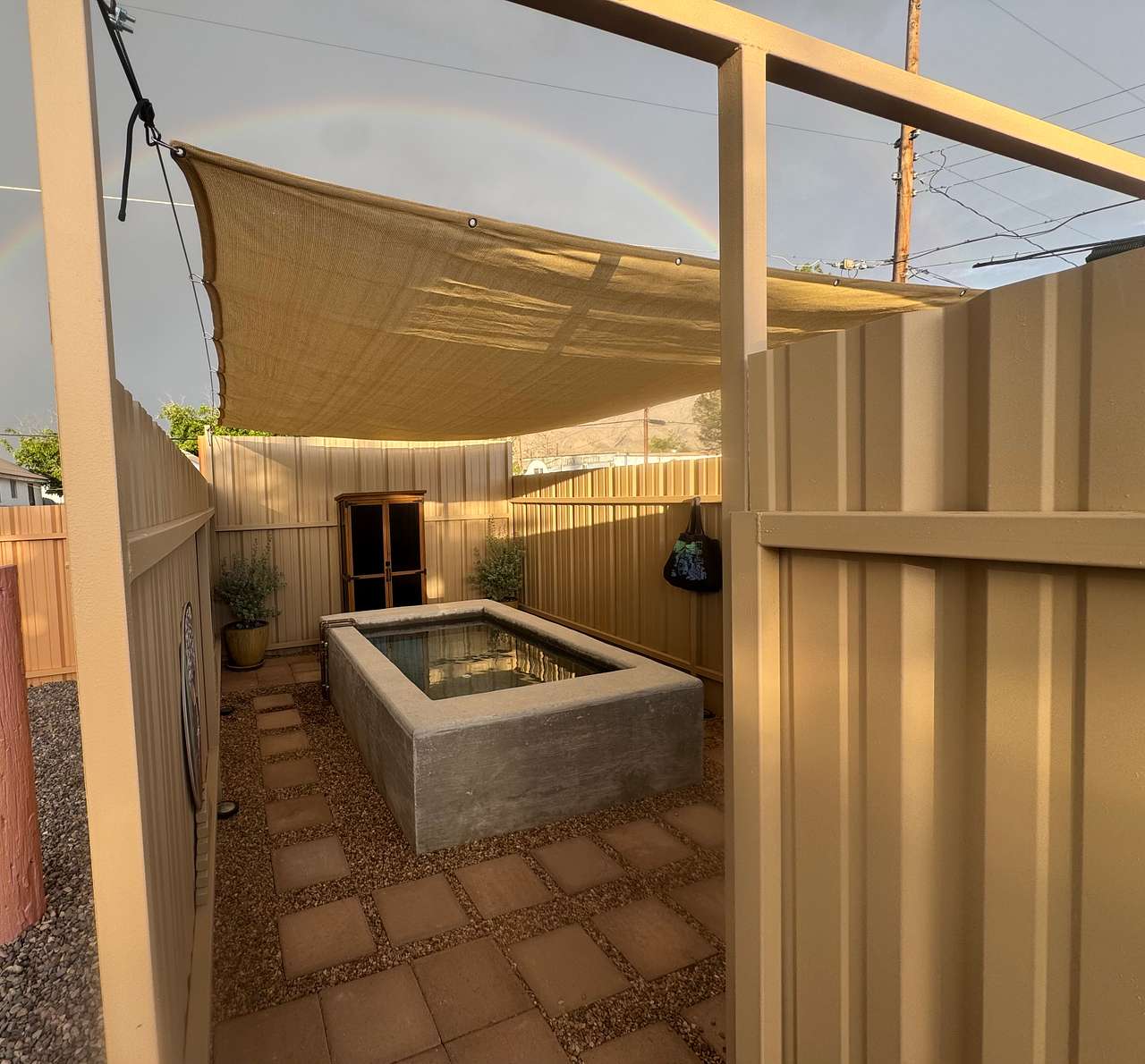 Our hot springs soaking tub and enclosure are built to sacred geometry dimensions of the golden ratio, designed to enhance a peaceful meditative experience.