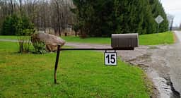 This is the entrance to our property.  Turn here.