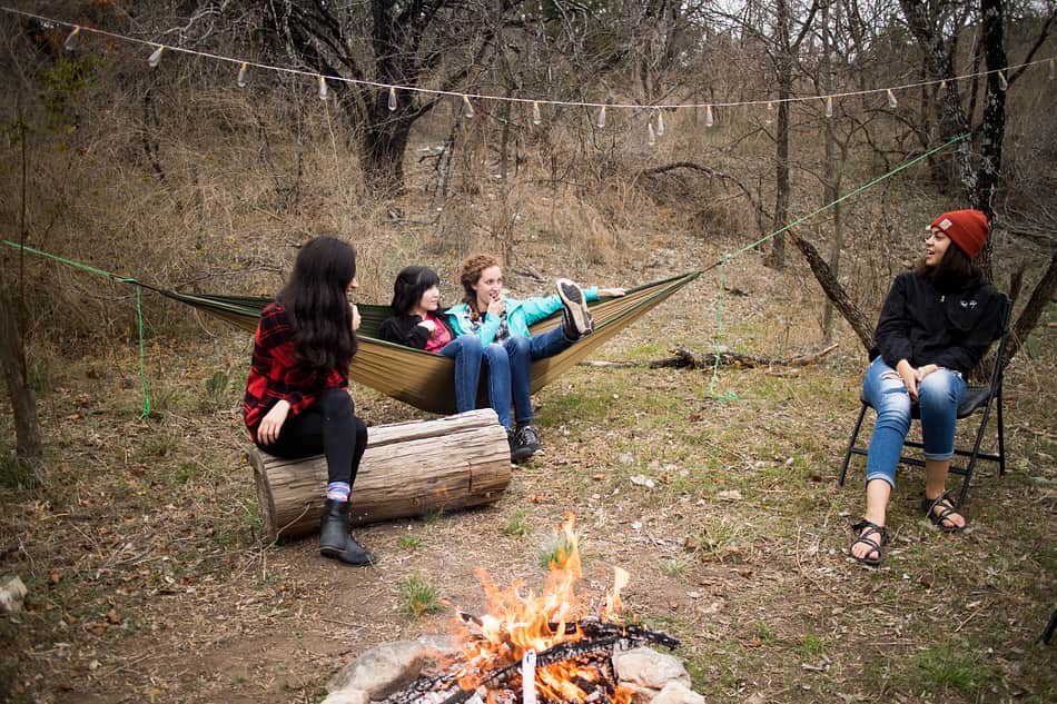 We found some sturdy trees to hang up hammocks and lights! 