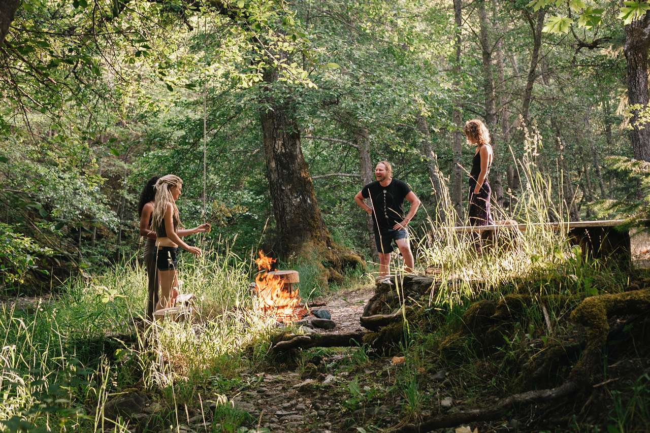 Campfire hangout by the creek.