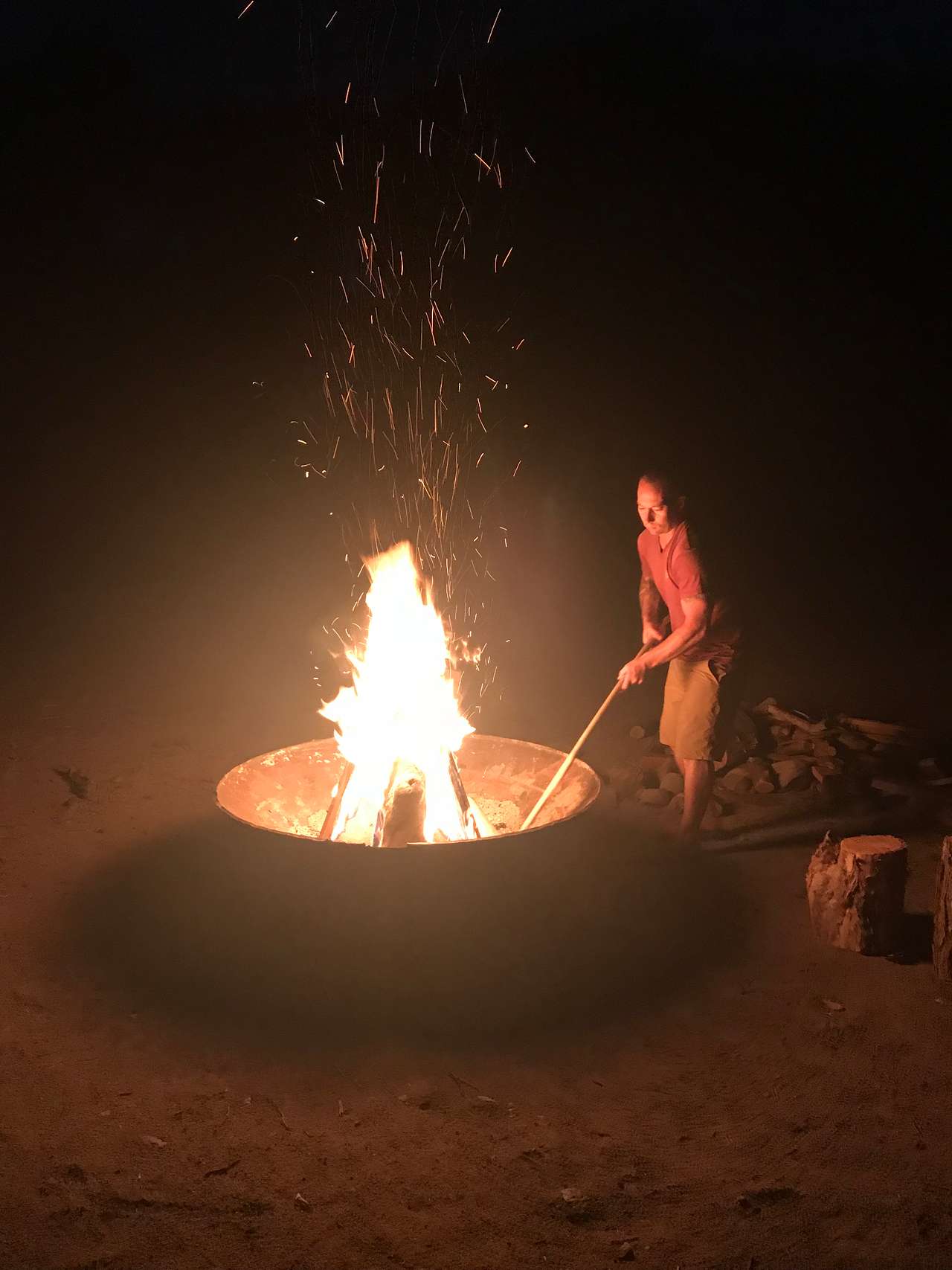 Getting the bonfire going 
