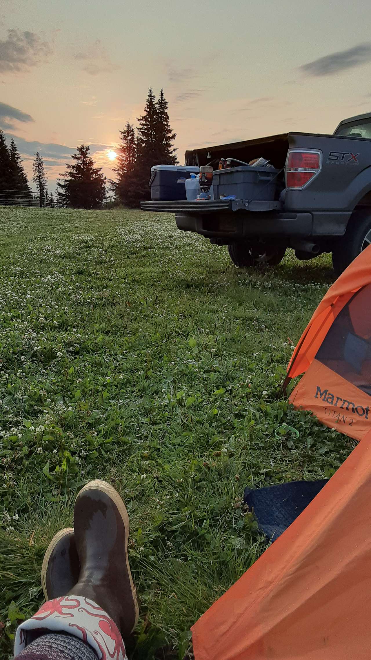 A shot of the sunrise over my 'kitchen' as I kick back at the site.