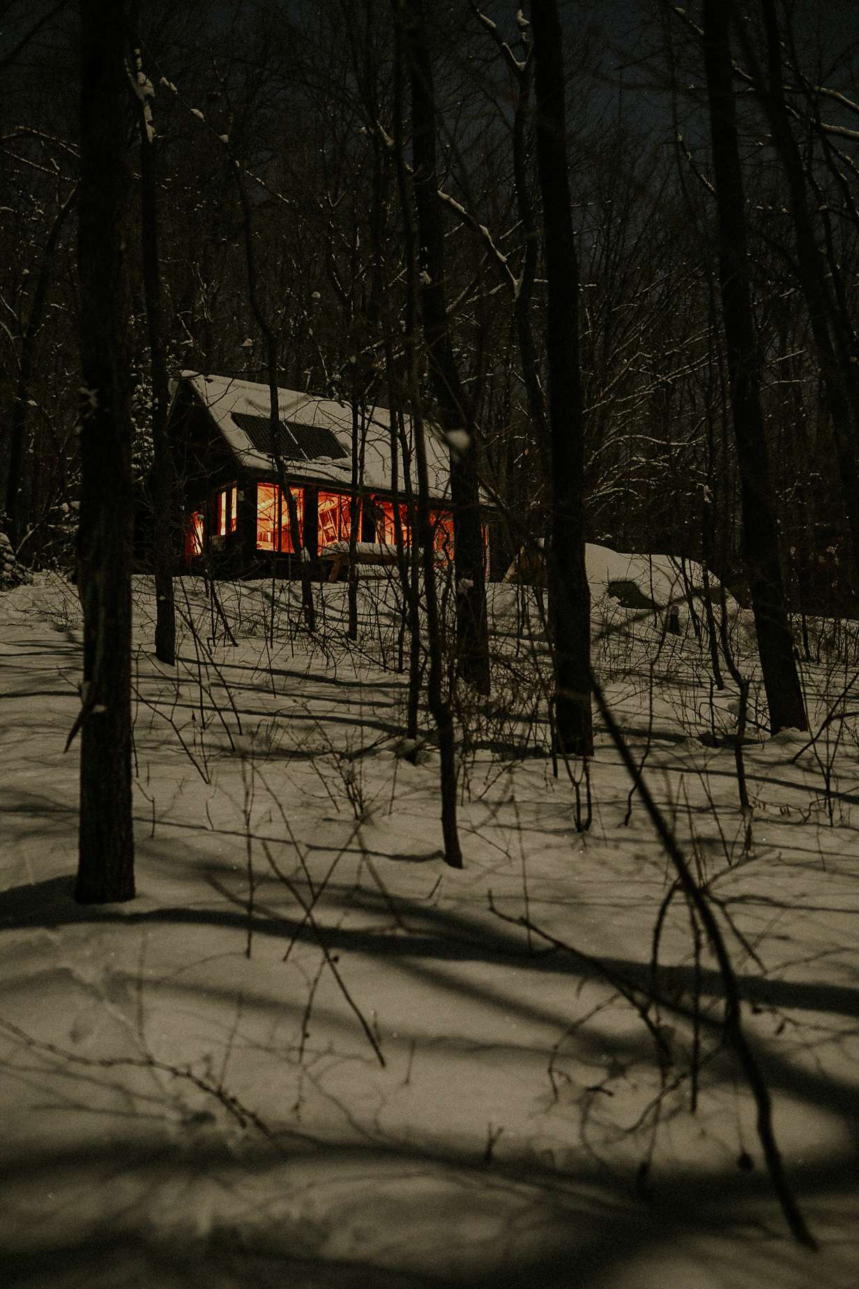 Cabin glow at night