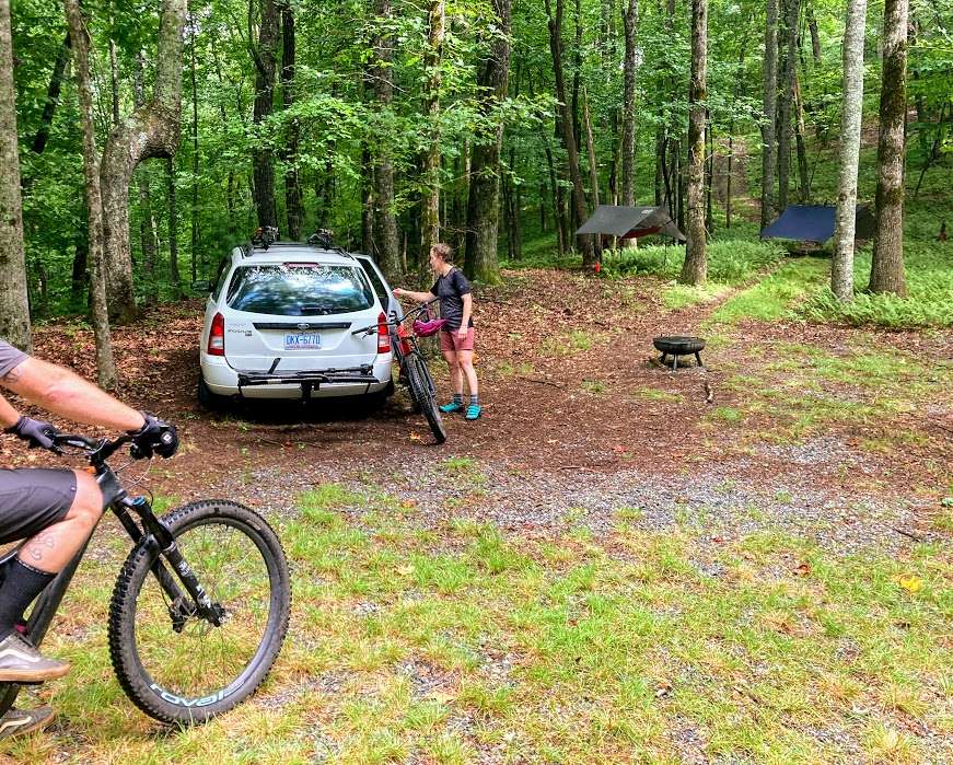 Hammock camping setup in the Hilltop Sites at DuPont Bike Retreat.
