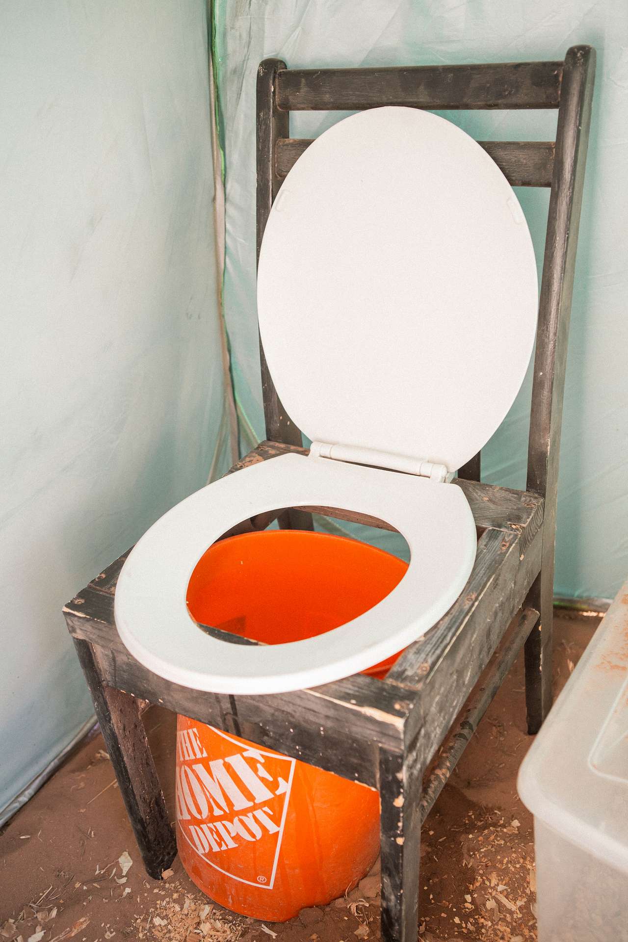Toilet seat setup. Jorge made sure it was clean! 