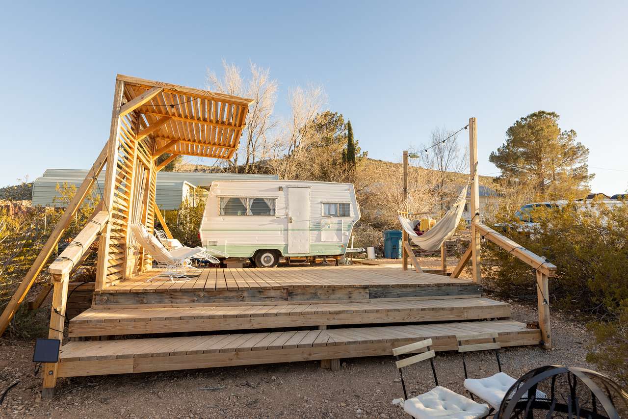 View lodging photos of Retro Camper with Mountain Views