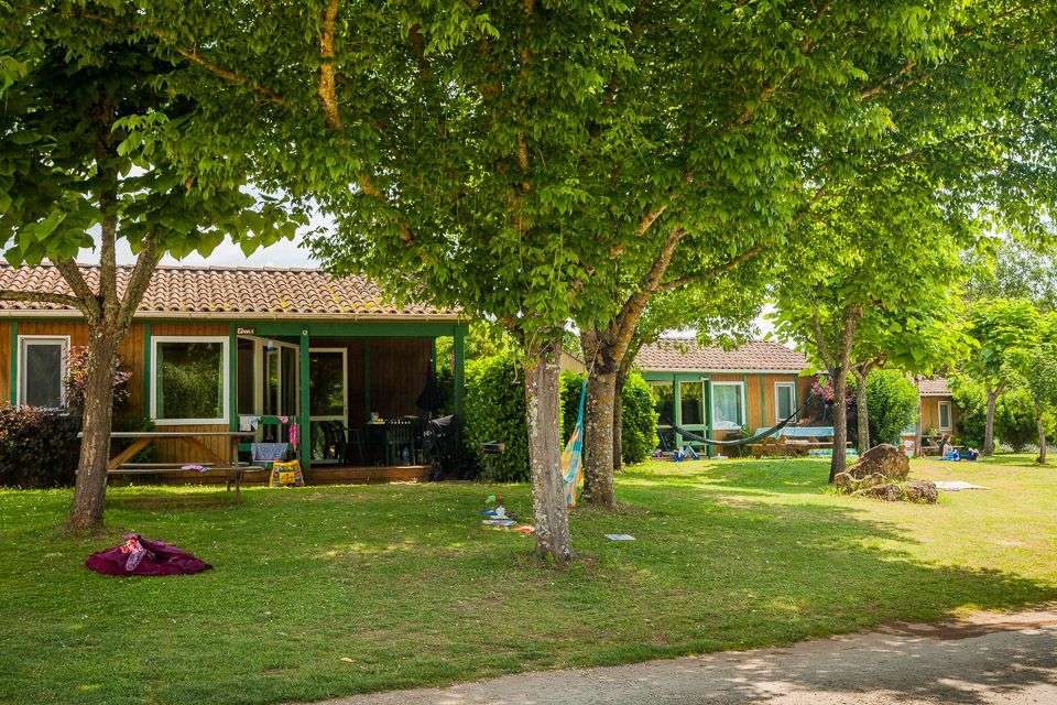 The Eden Chalets have views out over the campsite with generous front lawns and adjacent parking.