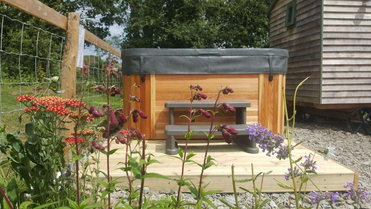 Our lovely new cedar-clad hot tub.