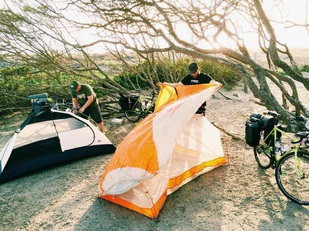 Such a sweet campsite! Perfect place to lay our heads after a few days of riding, with a beautiful beach view, and the trees give you some protection from the wind.  A little pricey for bike camping, but has amenities uneccesary to our trip - RV parking, etc.