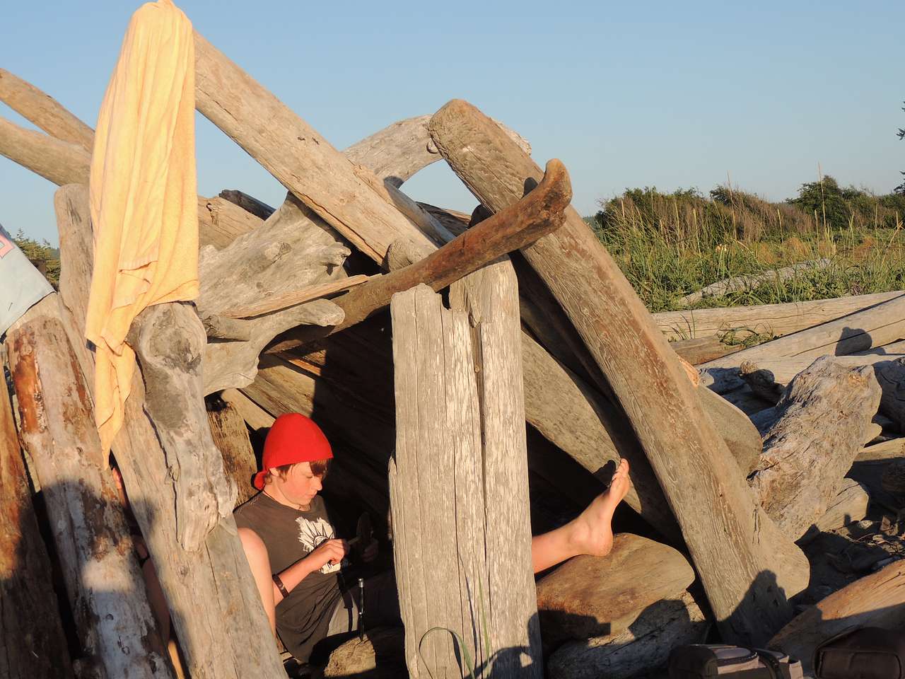  A driftwood shelter, perfect for sunset watching over the Puget Sound
