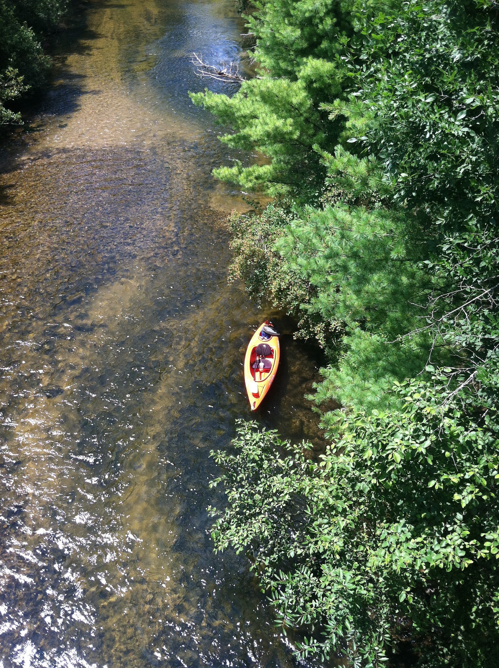 Standing on the railway bridge downstream