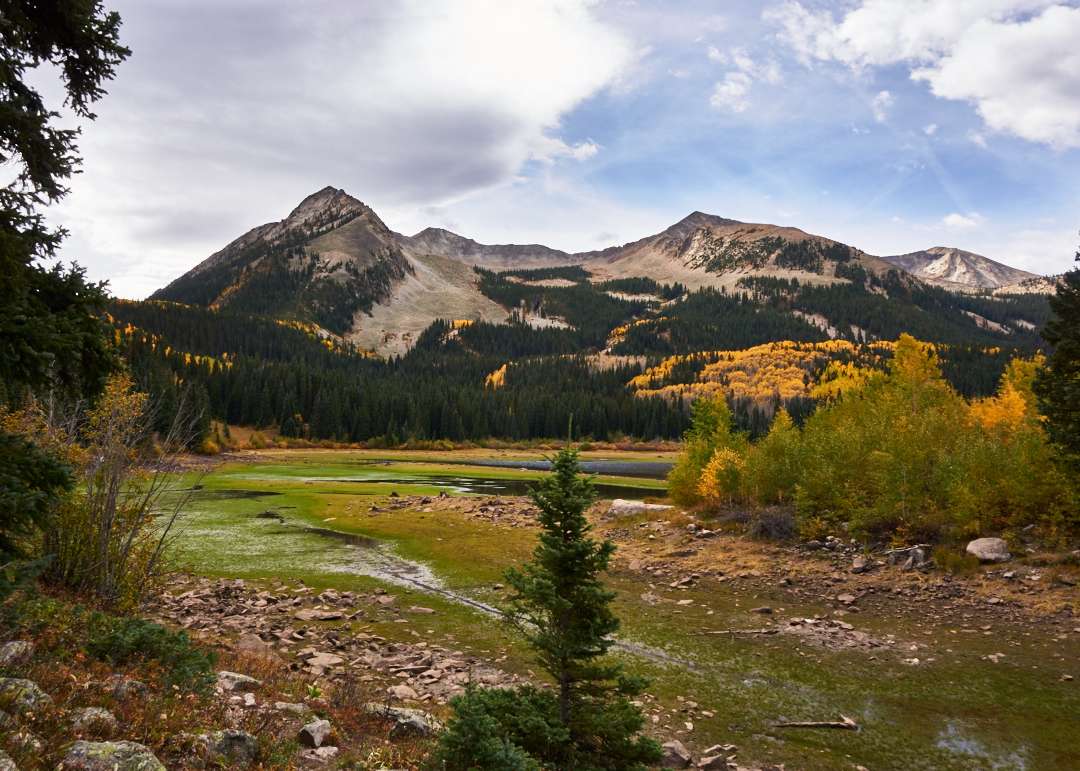 Lost Lake Slough is most accessible from the campground. East Beckwith Mountain sits just south of the lake.