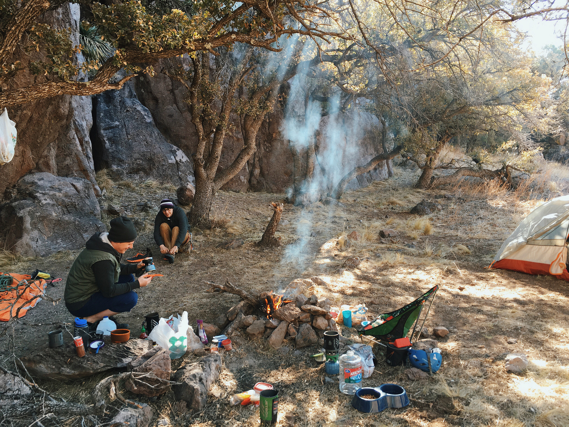Camp right at the base of the crag or choose a more established spot with a picnic table