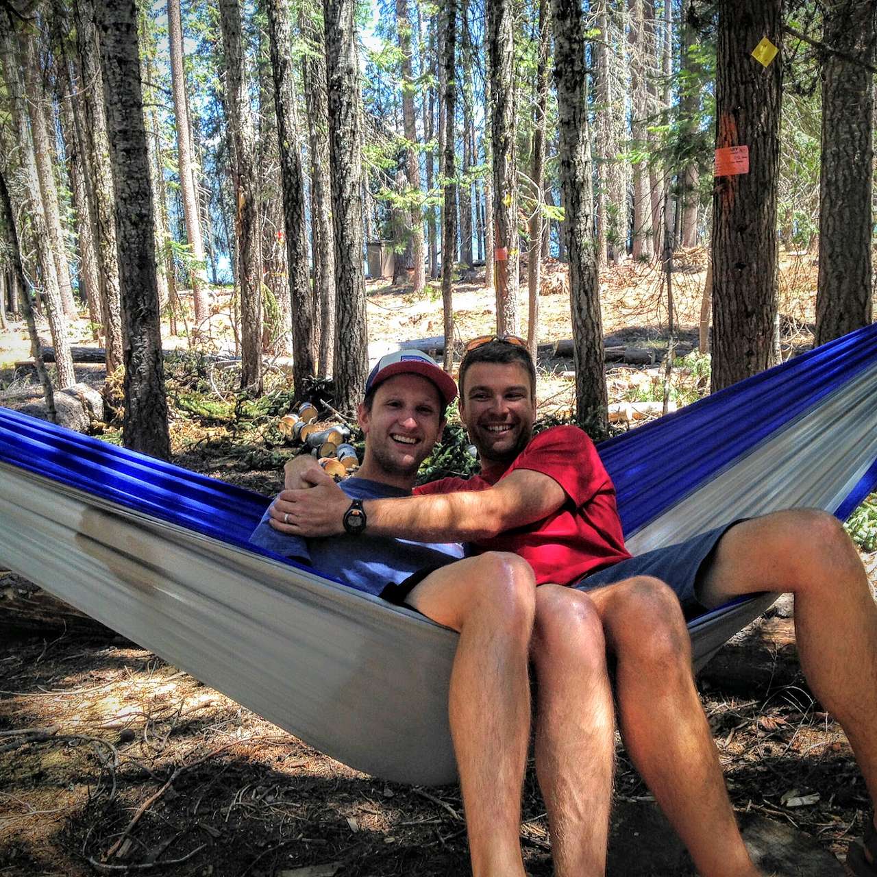 We were having such a good time all weekend that this is the only photo we got at the campsite. But...you can hang hammocks and bro out. So that's something.
