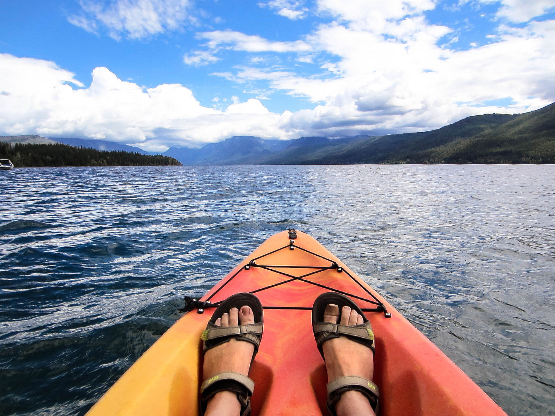 Kayaking on Lake McDonald - rent kayaks from Glacier Outfitters in Apgar Village.