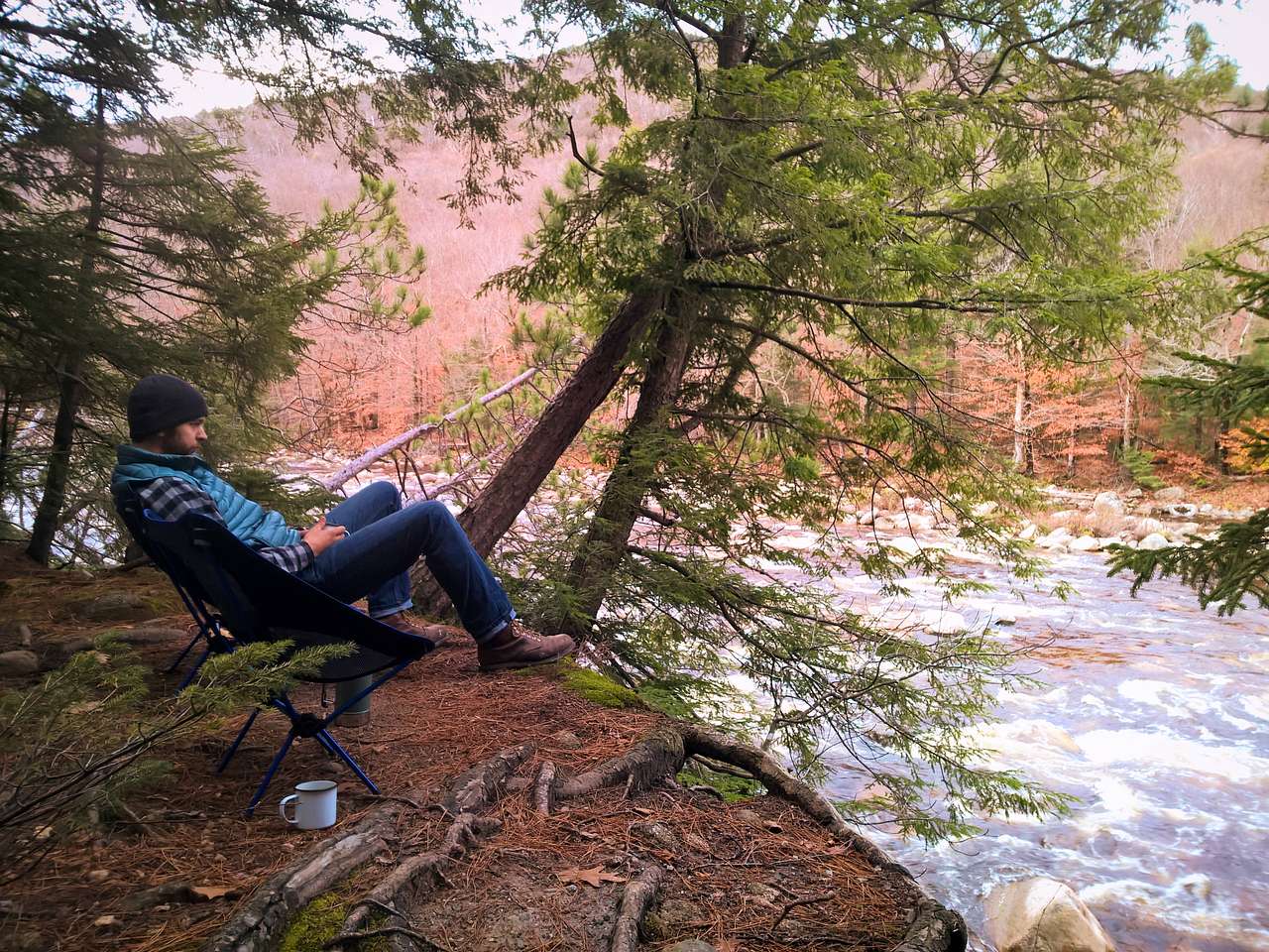 Find yourself a good spot along the bank of the Pemigewasset for morning coffee