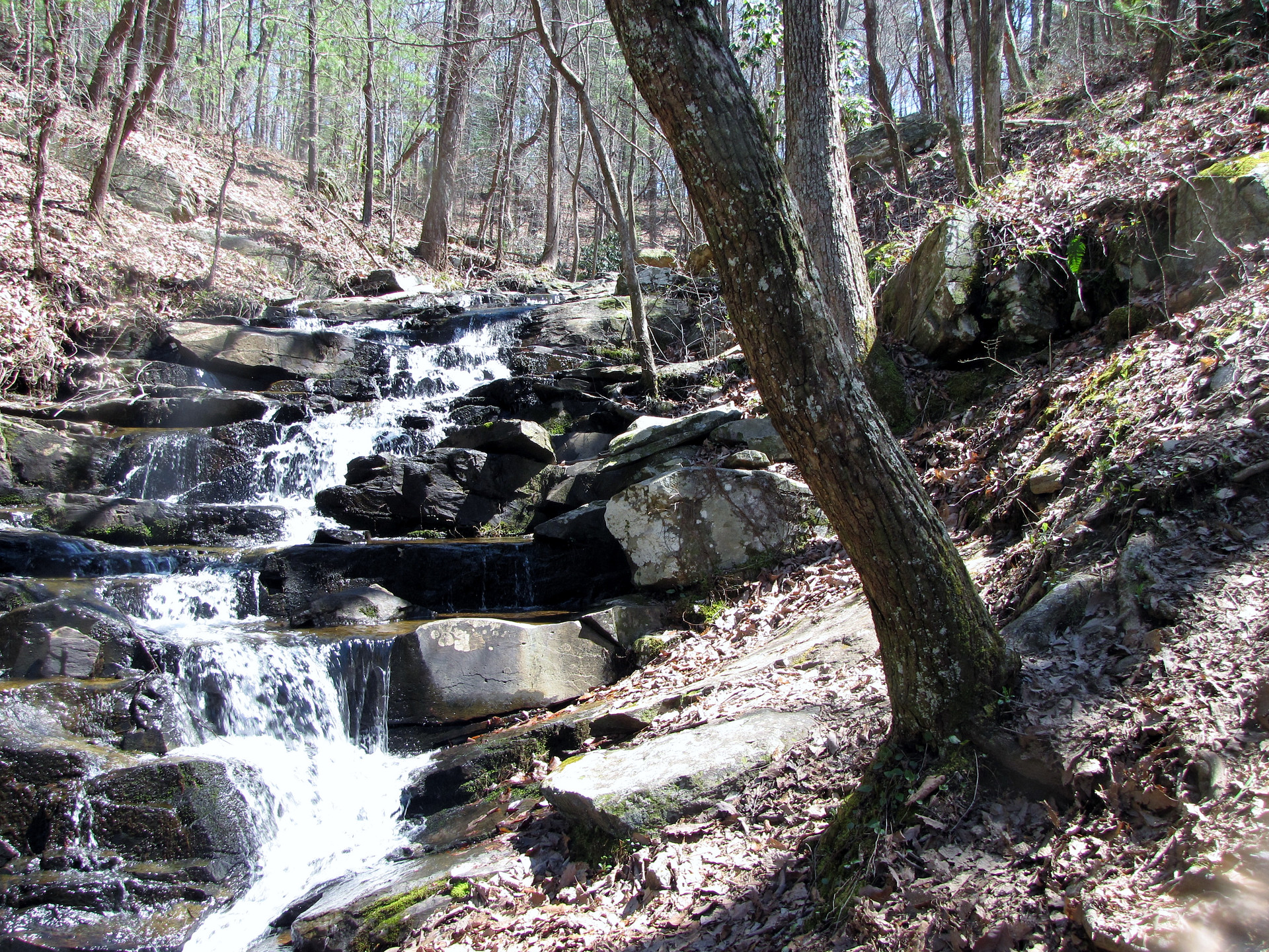 waterfall at fort mountain state park on the gahuti trail