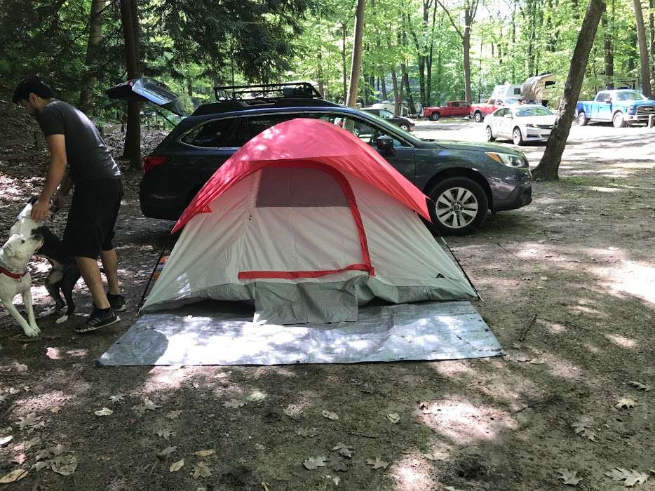at the Campground, there is the possibility of it being very crowded, but the sites are pretty big, we fit our car (Subaru Outback) many different ways and still had plenty of space for another car (at no extra charge).  Bathrooms are VERY clean