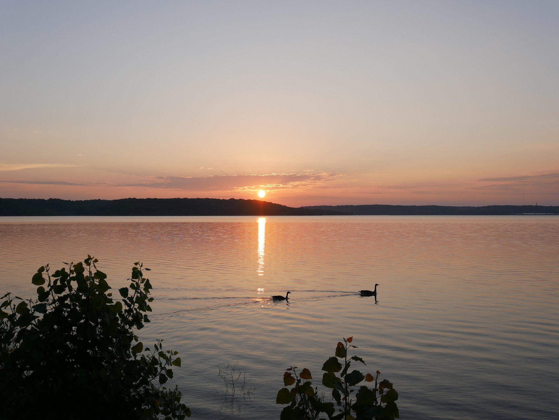 Beautiful spring sunrise over the lake. 