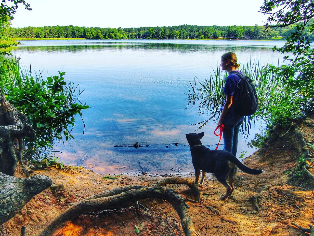 Hiking the trail around the lake