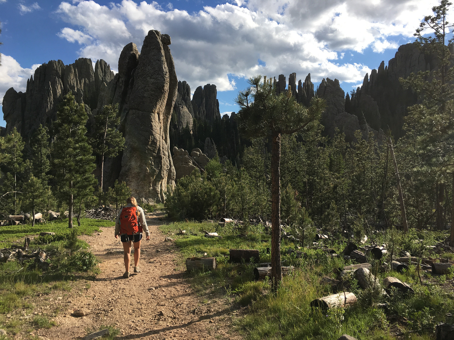 Walking back to the campsite through towering granite spires.