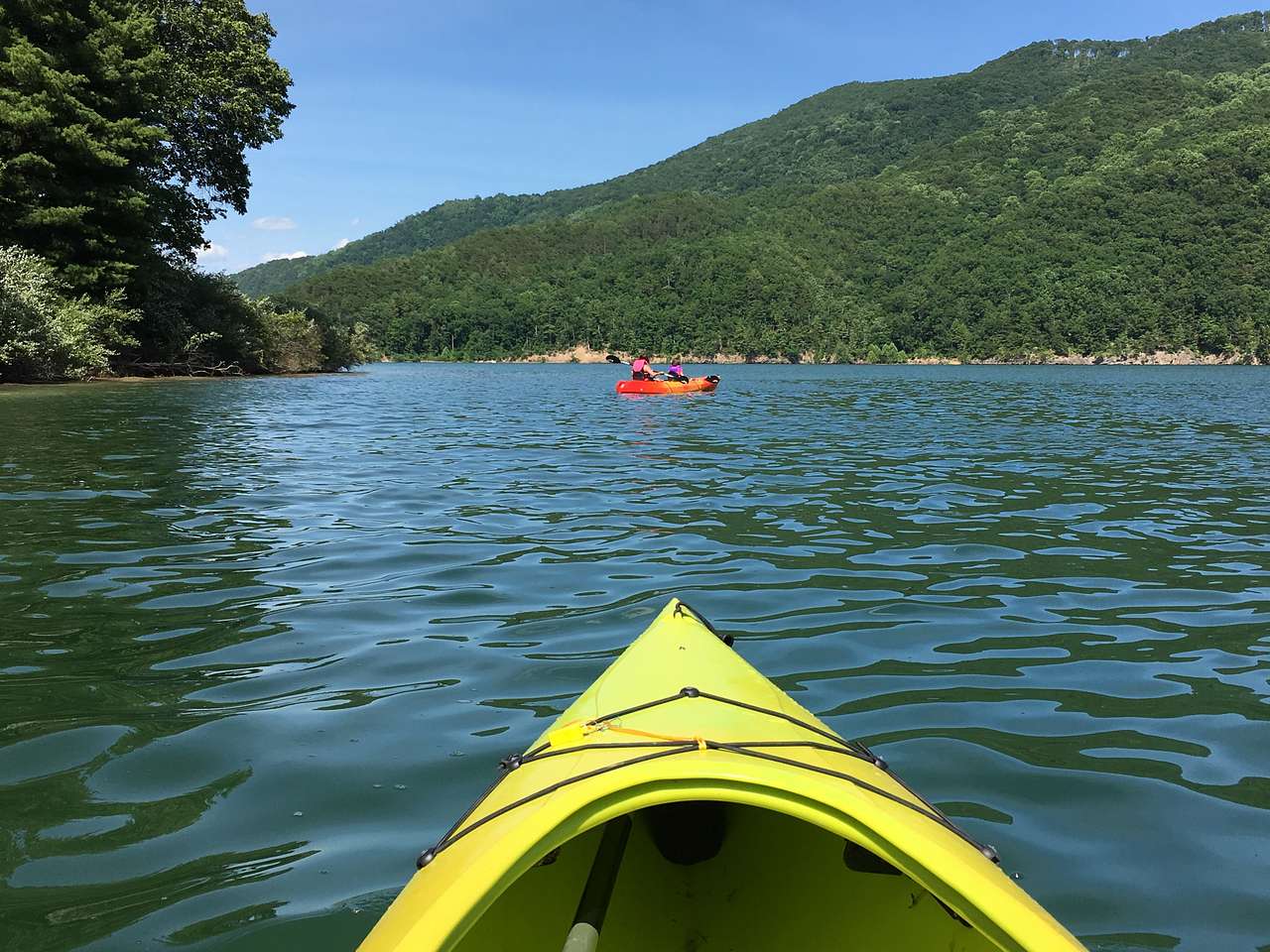Rented kayaks from the marina for a day of exploring on the lake.