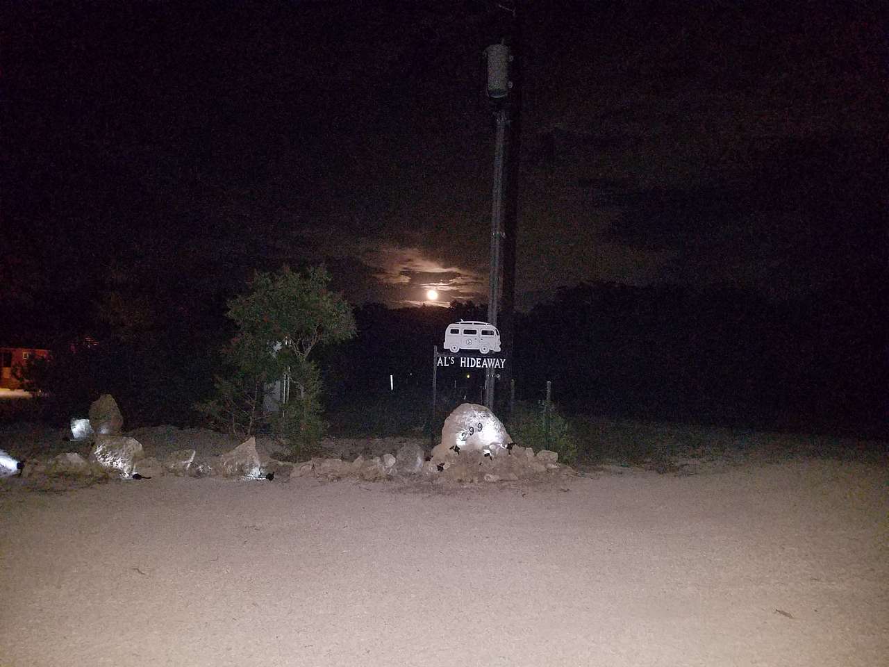 Entrance sign when we have a full moon
