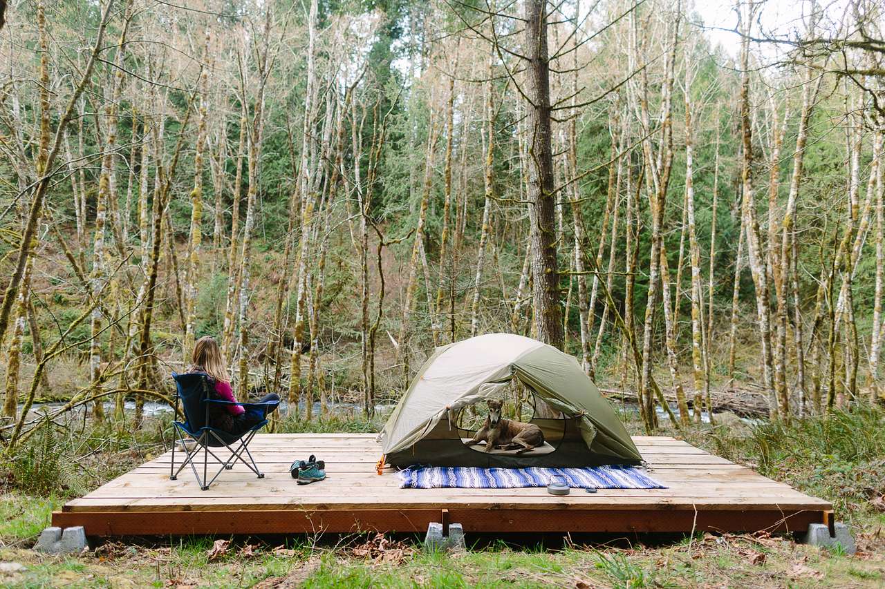 Option to pitch your tent on the deck for a dry campsite with a view