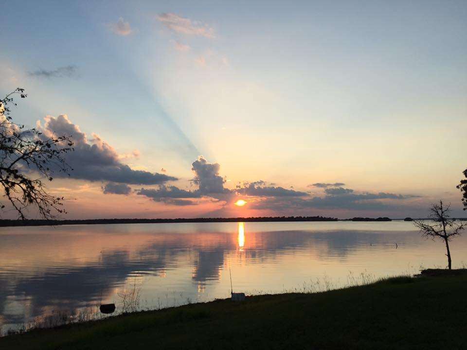 Sunset on Lake Somerville. We had a waterfront camping spot!