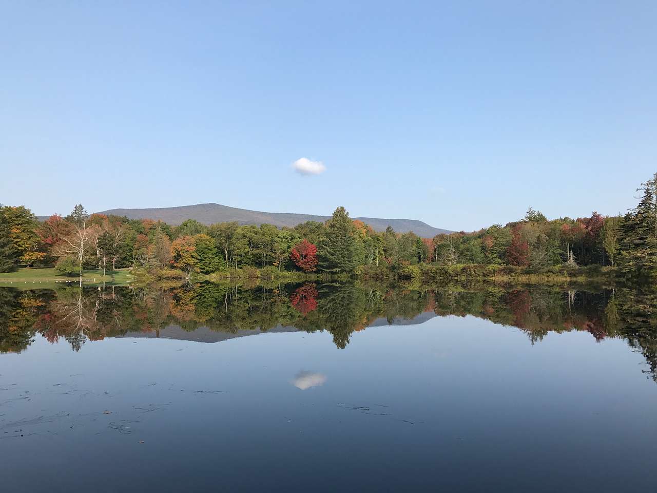 Leaves just starting to change color at Hapgood Pond in mid-September.