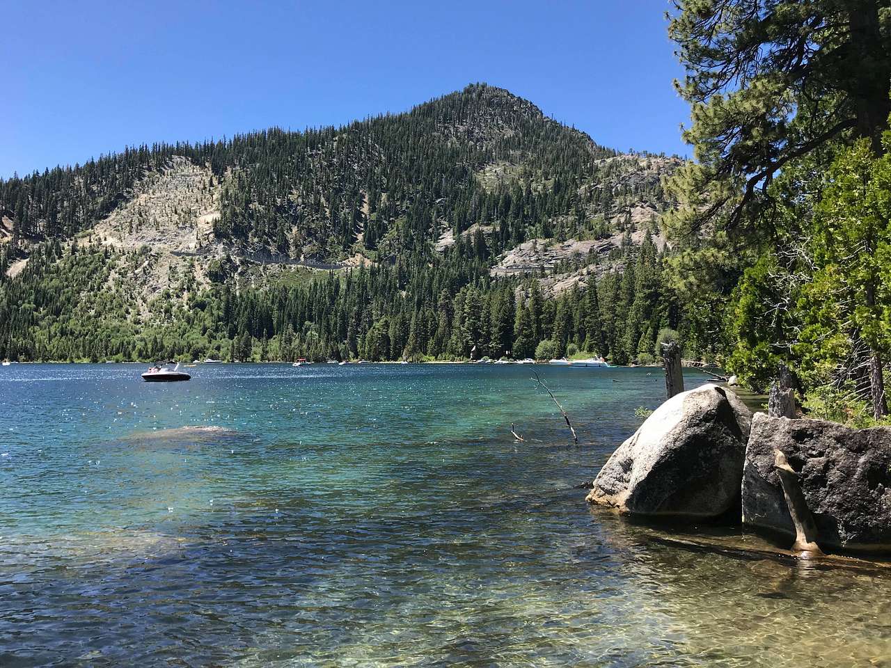 Swimming in crystal clear water in Lake Tahoe