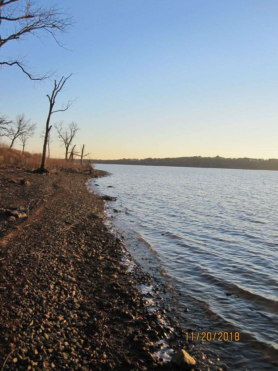 Ft Gibson Lake shoreline just downhill from the camp