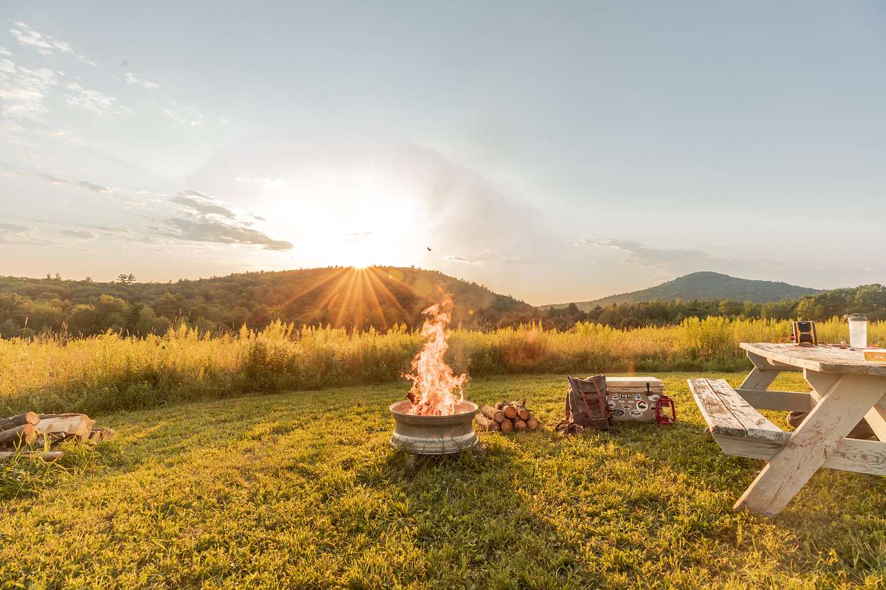 Campfire as the sun goes down