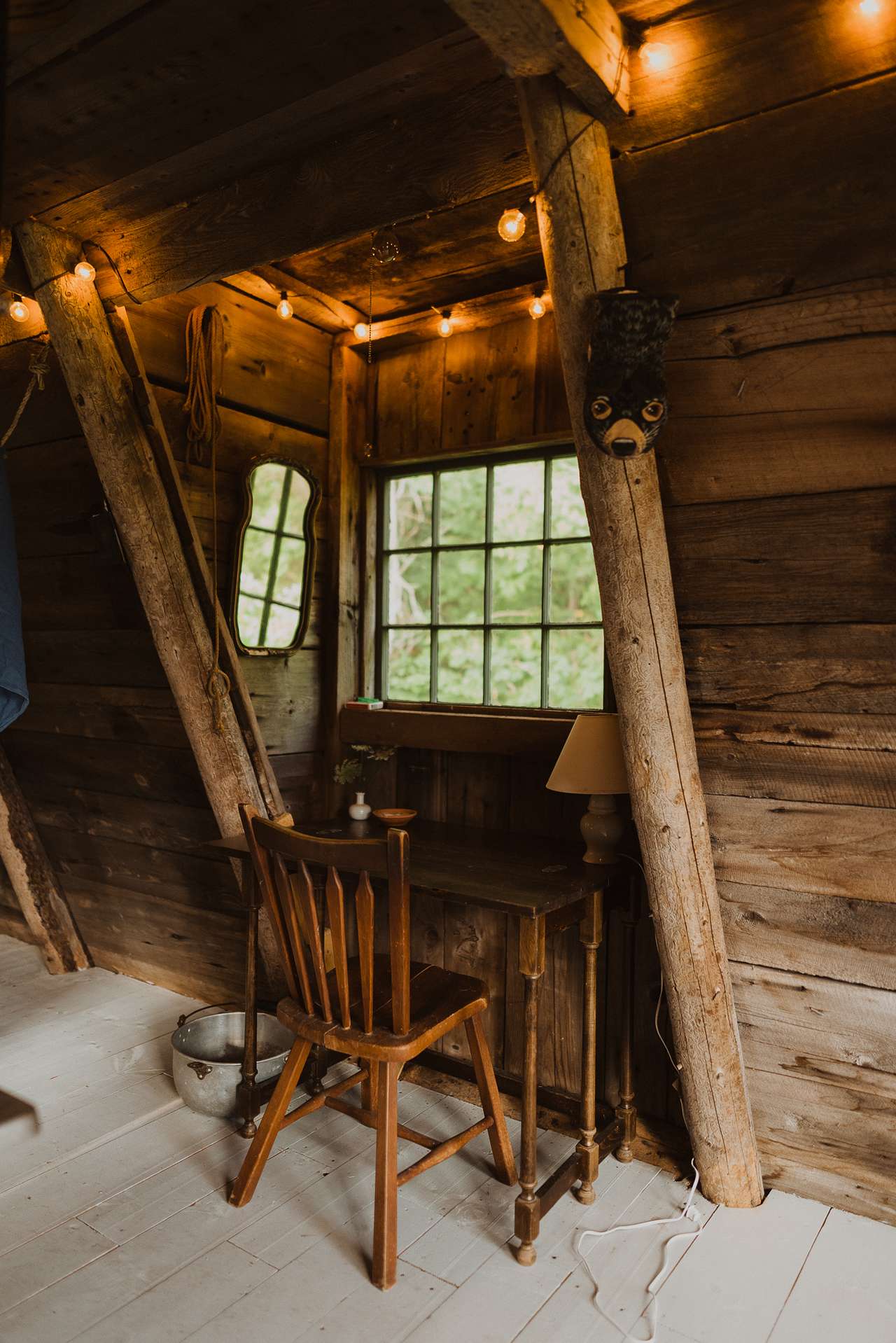 Work desk inside the A-Frame