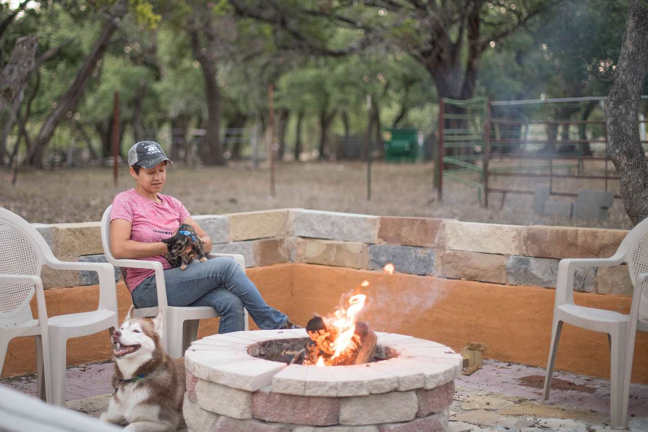 The communal fireplace is incredibly built and perfect for evening bonfires!