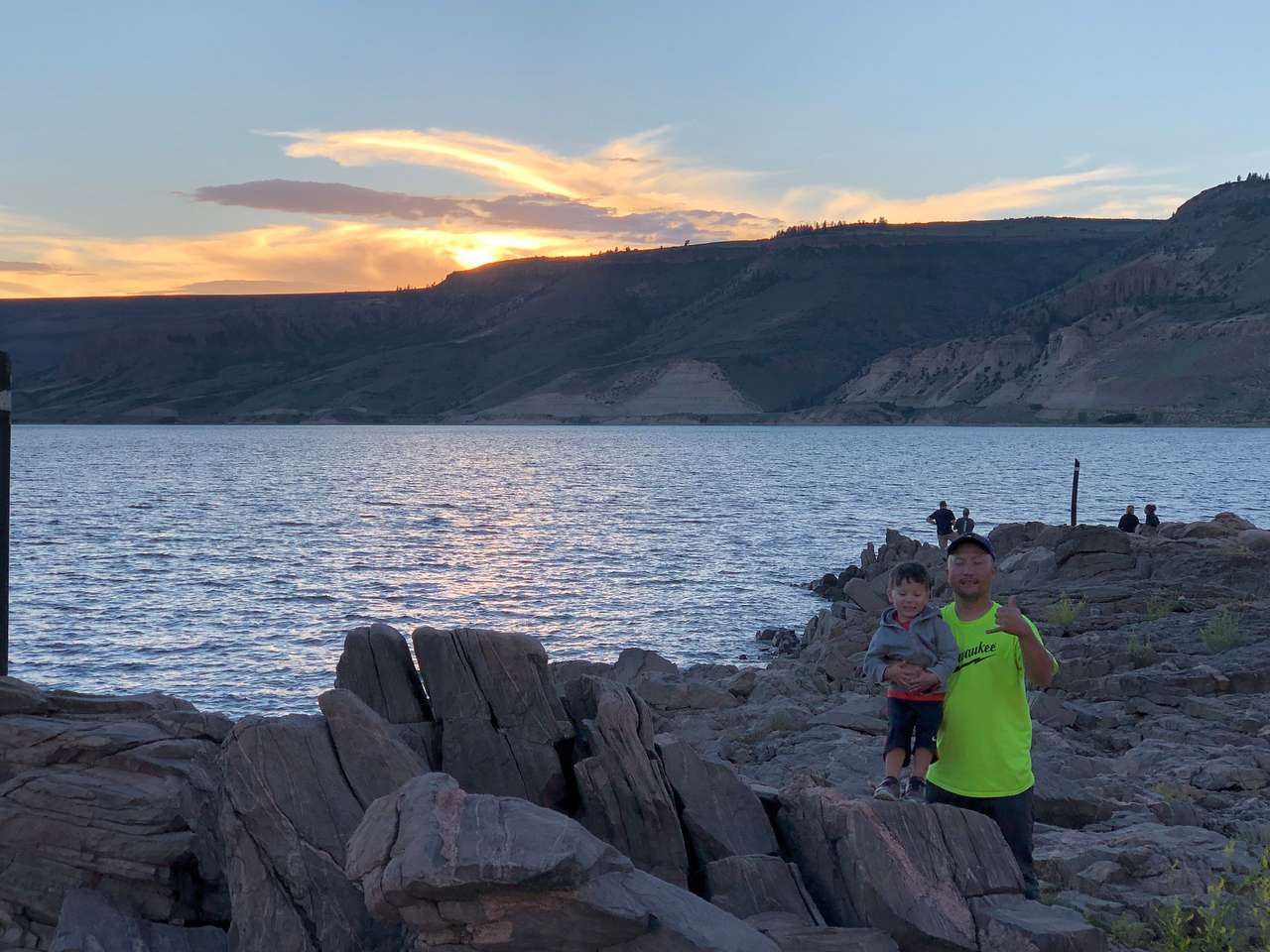 Reservoir at sunset. There are hiking trails along the water.