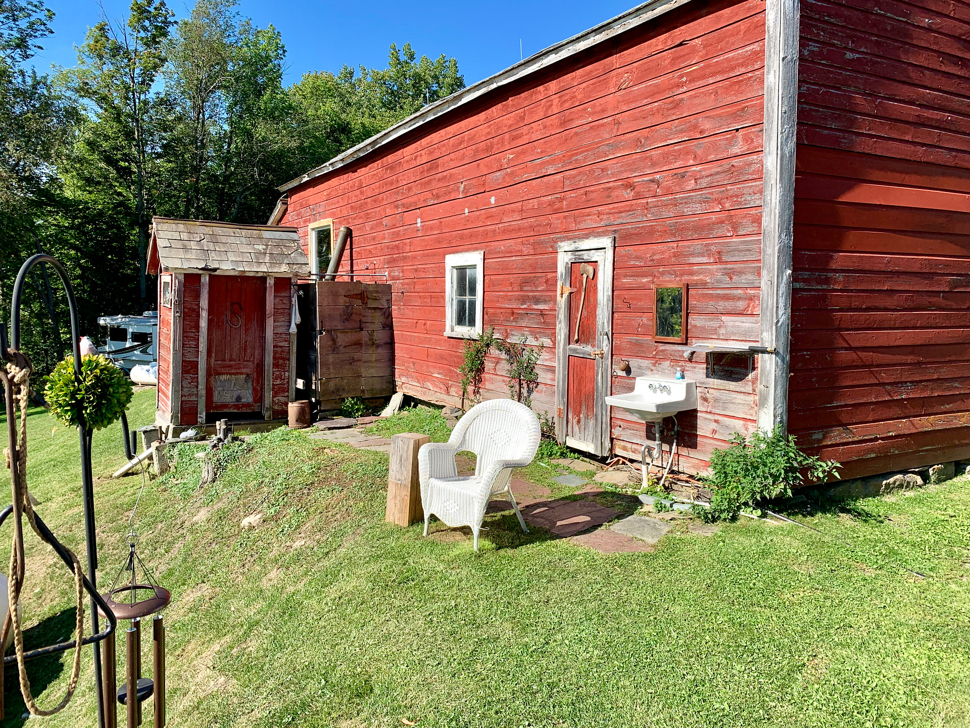 Outhouse with Flushing Toilet & Hot Water Shower & Sink
