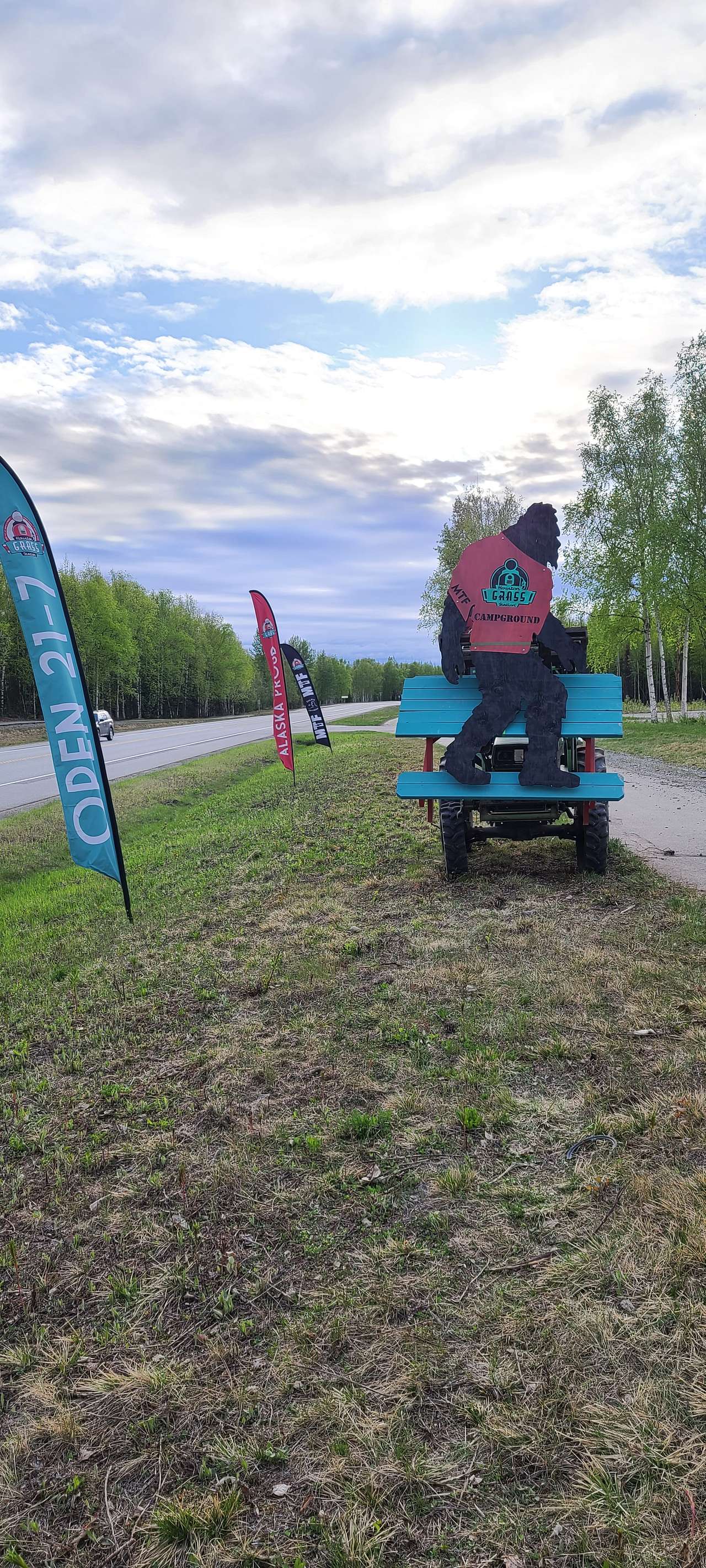 Look for our houston grass station campground sign