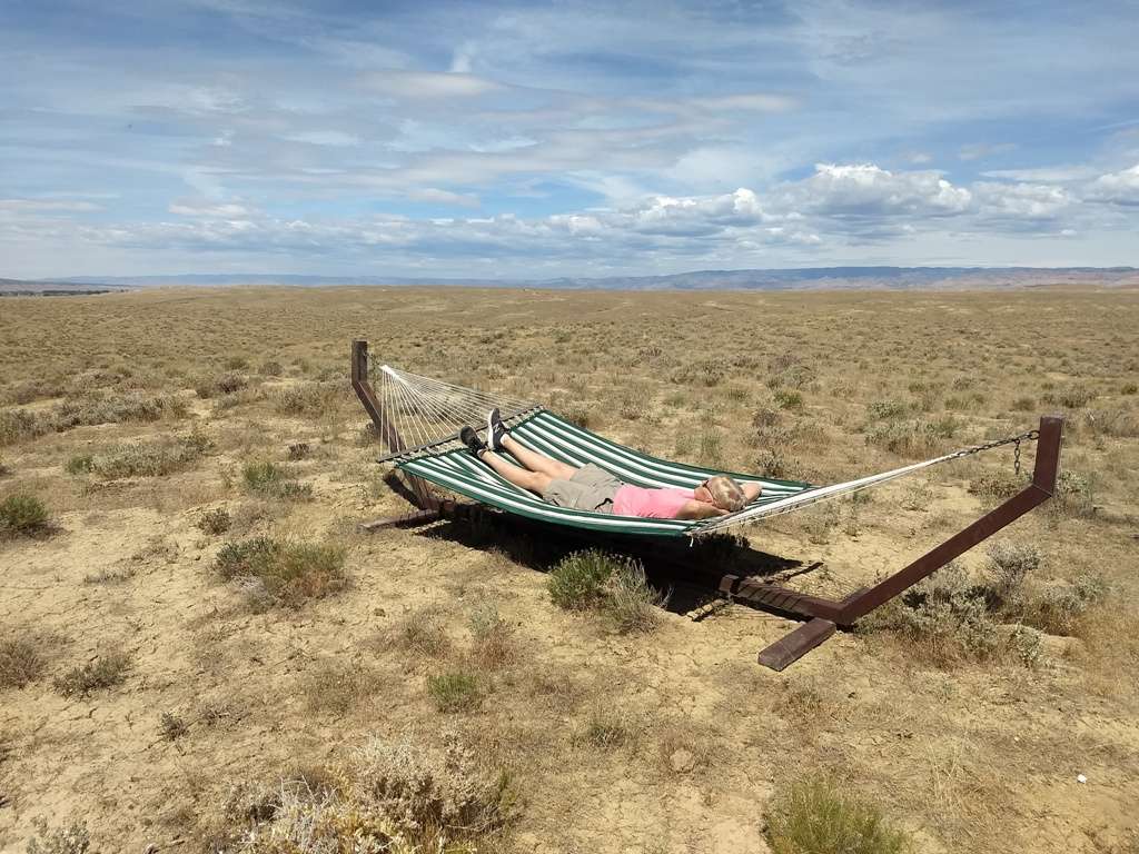 Relax in the provided hammock.