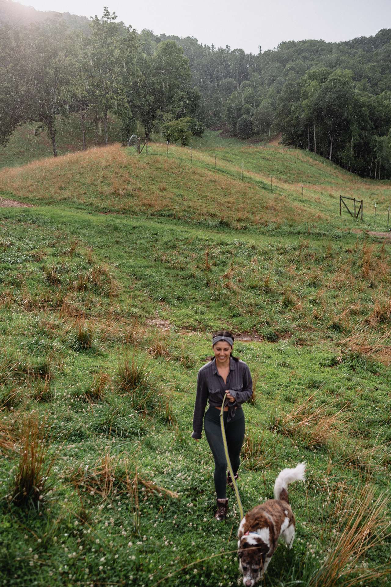 Walking up the green hills to our camp spot.