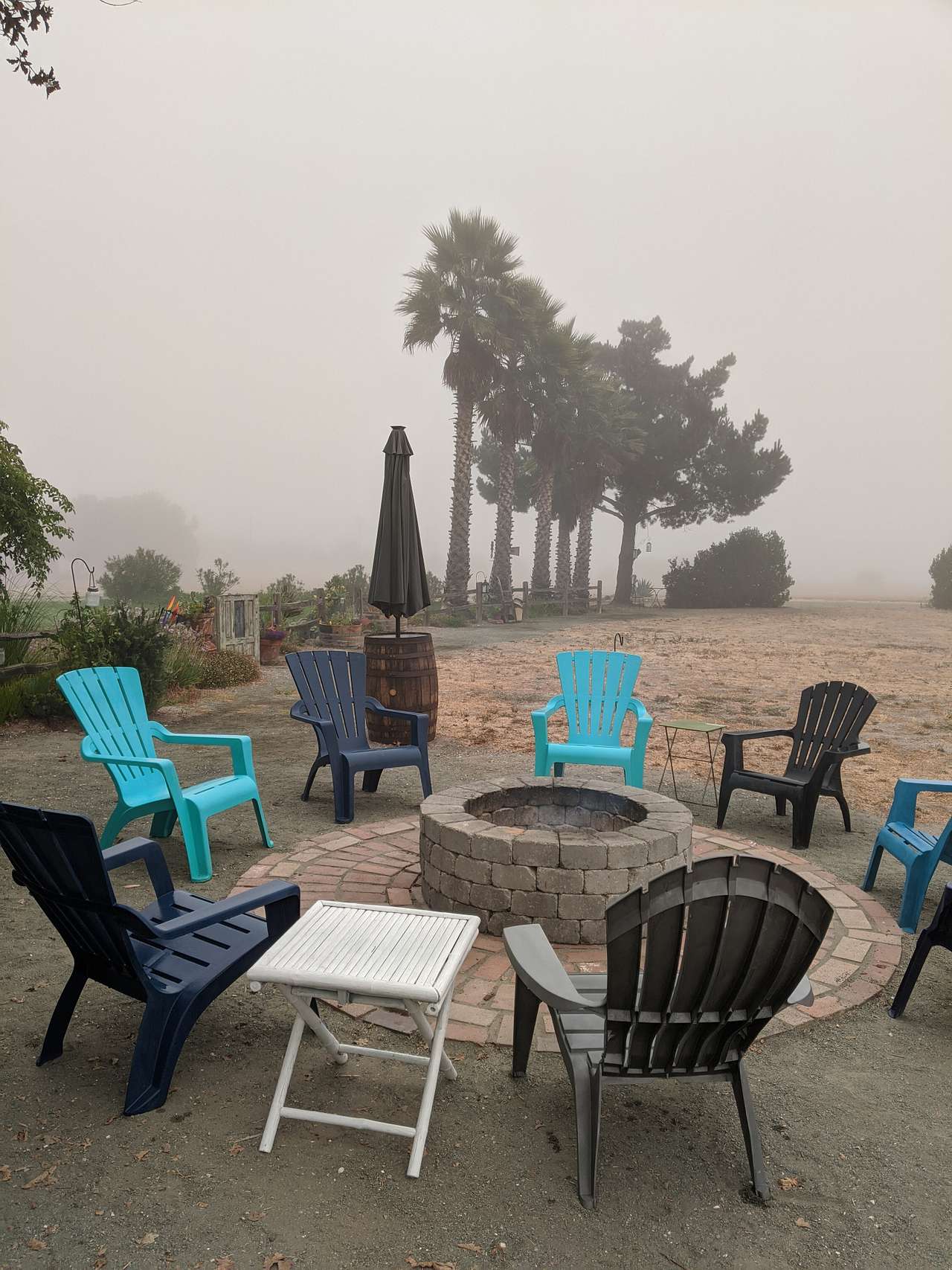 Communal fire pit, plenty of space to maintain physical distance
